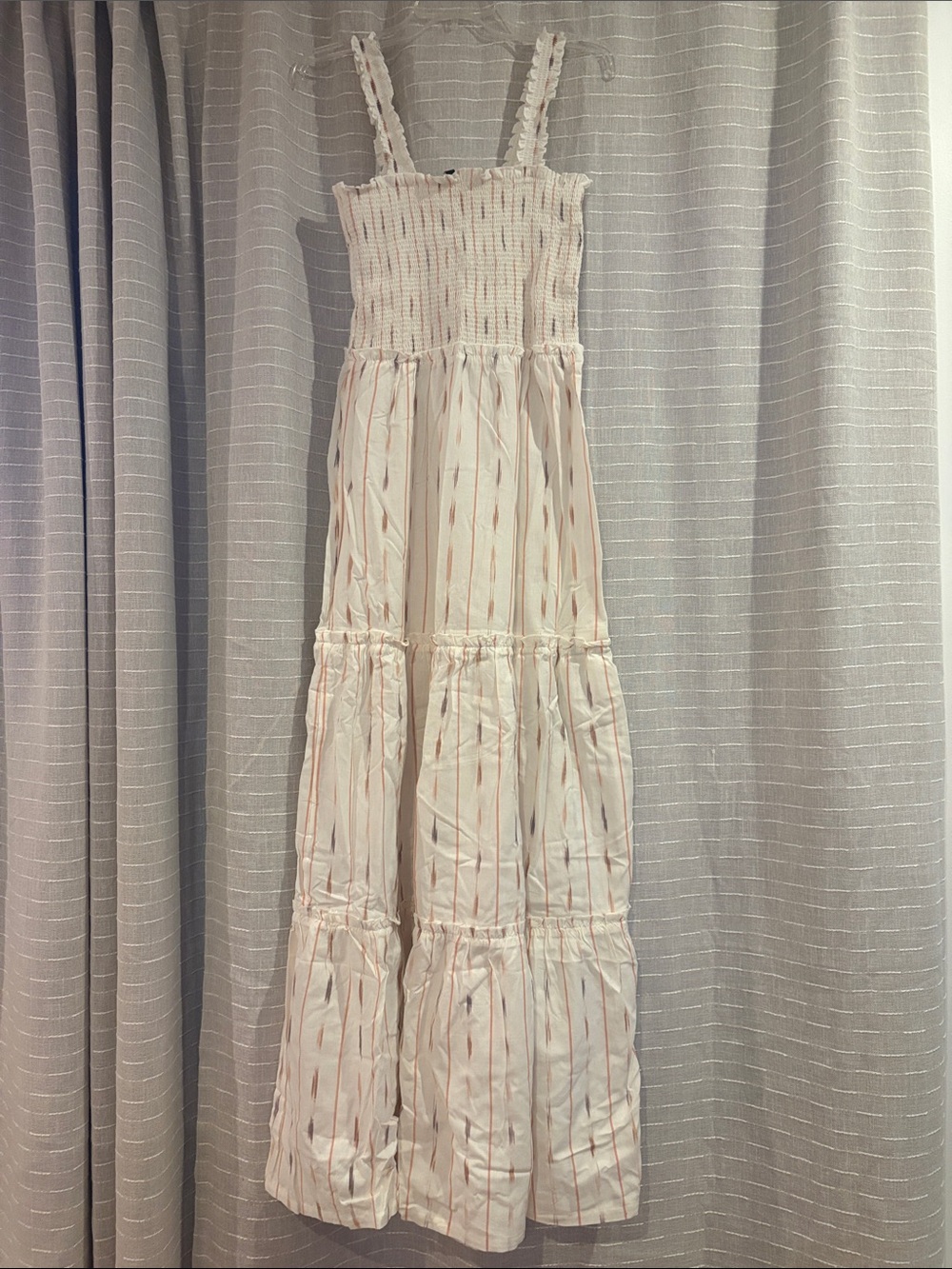 Roxy Smocked Ivory Sundress with Delicate Pink Stripe